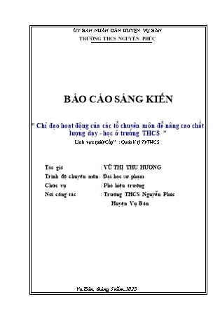 Sáng kiến kinh nghiệm Chỉ đạo hoạt động của các tổ chuyên môn để nâng cao chất lượng dạy học ở trường THCS