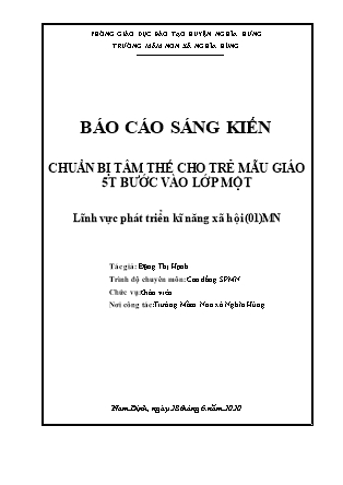 Sáng kiến kinh nghiệm Chuẩn bị tâm thế cho trẻ Mẫu giáo 5 tuổi bước vào lớp Một Tiểu học