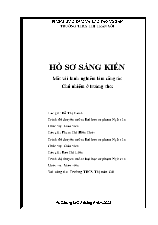 Sáng kiến kinh nghiệm Công tác chủ nhiệm ở trường THCS