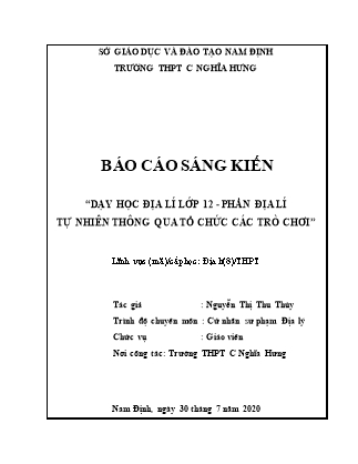 Sáng kiến kinh nghiệm Dạy học Địa lí Lớp 12 - Phần: Địa lí tự nhiên thông qua tổ chức các trò chơi