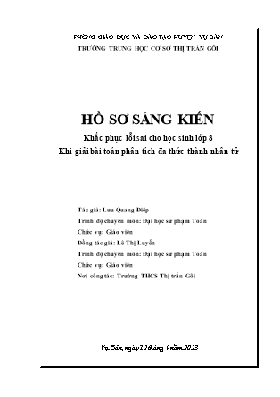 Sáng kiến kinh nghiệm Khắc phục lỗi sai cho học sinh Lớp 8 khi giải bài toán phân tích đa thức thành nhân tử