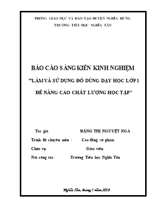 Sáng kiến kinh nghiệm Làm và sử dụng đồ dùng dạy học Lớp 1 để nâng cao chất lượng dạy học