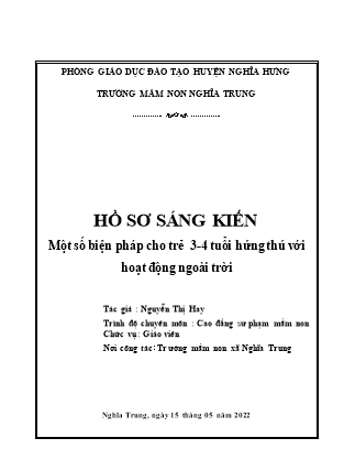 Sáng kiến kinh nghiệm Một số biện pháp cho trẻ 3-4 tuổi hứng thú với hoạt động ngoài trời