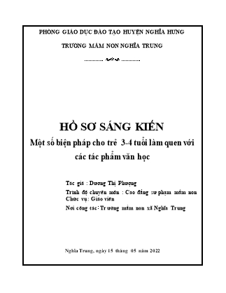 Sáng kiến kinh nghiệm Một số biện pháp cho trẻ 3-4 tuổi làm quen với các tác phẩm văn học