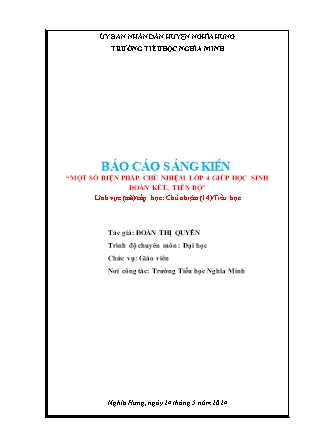 Sáng kiến kinh nghiệm Một số biện pháp chủ nhiệm Lớp 4 giúp học sinh đoàn kết, tiến bộ