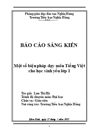 Sáng kiến kinh nghiệm Một số biện pháp dạy môn Tiếng Việt cho học sinh yếu ở Lớp 1