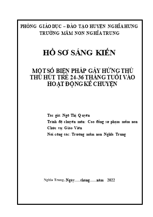Sáng kiến kinh nghiệm Một số biện pháp gây hứng thú thu hút trẻ 24-36 tháng vào hoạt động kể chuyện