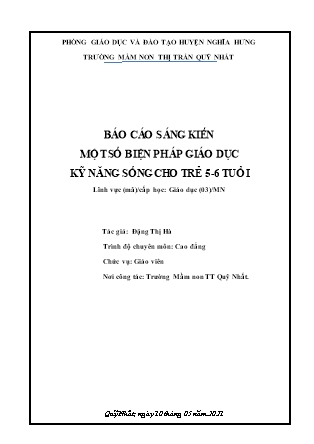 Sáng kiến kinh nghiệm Một số biện pháp giáo dục kỹ năng sống cho trẻ 5-6 tuổi
