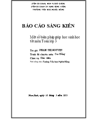 Sáng kiến kinh nghiệm Một số biện pháp giúp học sinh học tốt môn Toán Lớp 3