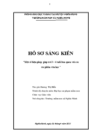 Sáng kiến kinh nghiệm Một số biện pháp giúp trẻ 3-4 tuổi làm quen với các tác phẩm văn học