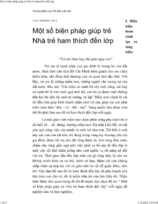 Sáng kiến kinh nghiệm Một số biện pháp giúp trẻ Nhà trẻ ham thích đến lớp