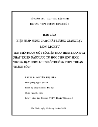 Sáng kiến kinh nghiệm Một số biện pháp hình thành và phát triển năng lực tự học cho học sinh trong dạy học Lịch sử ở trường THPT Thuận Thành số 3