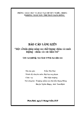 Sáng kiến kinh nghiệm Một số biện pháp nâng cao chất lượng chăm sóc nuôi dưỡng. Chăm sóc sức khỏe trẻ