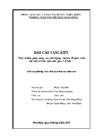 Sáng kiến kinh nghiệm Một số biện pháp nâng cao chất lượng Chuyên đề phát triển thể chất trẻ lứa tuổi mẫu giáo 5-6 tuổi