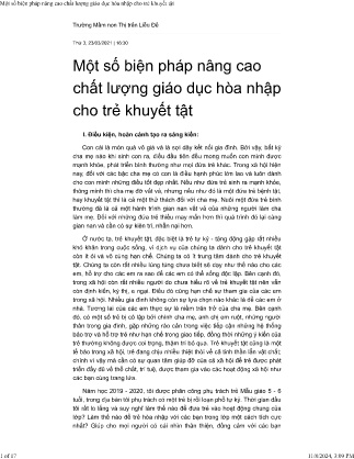 Sáng kiến kinh nghiệm Một số biện pháp nâng cao chất lượng giáo dục hòa nhập cho trẻ khuyết tật