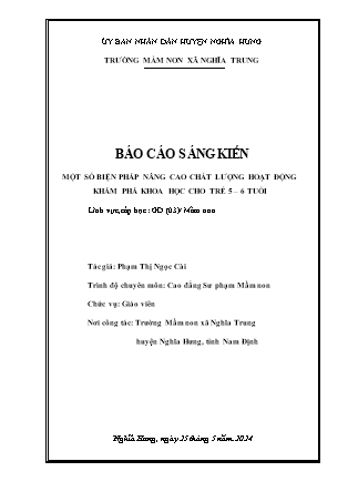 Sáng kiến kinh nghiệm Một số biện pháp nâng cao chất lượng hoạt động khám phá khoa học cho trẻ 5-6 tuổi
