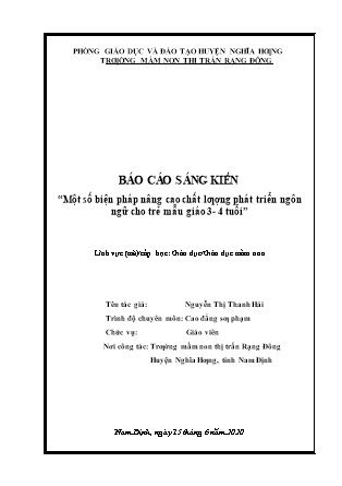 Sáng kiến kinh nghiệm Một số biện pháp nâng cao chất lượng phát triển ngôn ngữ cho trẻ mẫu giáo 3-4 tuổi