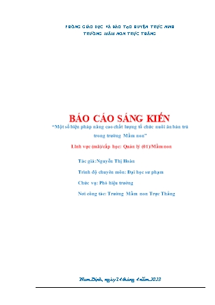 Sáng kiến kinh nghiệm Một số biện pháp nâng cao chất lượng tổ chức nuôi ăn bán trú trong trường Mầm non