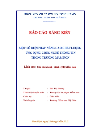 Sáng kiến kinh nghiệm Một số biện pháp nâng cao chất lượng ứng dụng công nghệ thông tin trong trường Mầm non