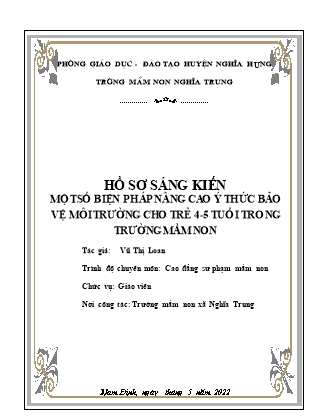 Sáng kiến kinh nghiệm Một số biện pháp nâng cao ý thức bảo vệ môi trường cho trẻ 4-5 tuổi trong trường Mầm non