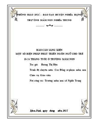 Sáng kiến kinh nghiệm Một số biện pháp phát triển ngôn ngữ cho trẻ 18-24 tháng tuổi ở trường Mầm non