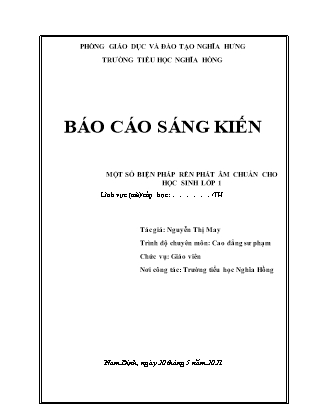 Sáng kiến kinh nghiệm Một số biện pháp rèn phát âm chuẩn cho học sinh Lớp 1