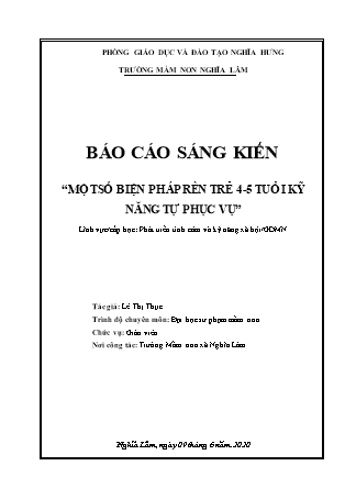Sáng kiến kinh nghiệm Một Số biện pháp rèn trẻ 4-5 tuổi kĩ năng tự phục vụ