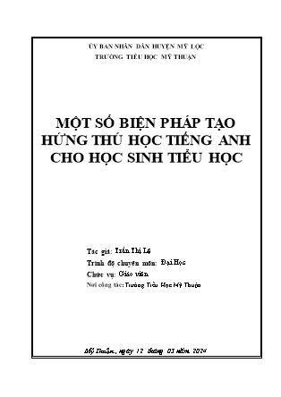 Sáng kiến kinh nghiệm Một số biện pháp tạo hứng thú học Tiếng Anh cho học sinh Tiểu học