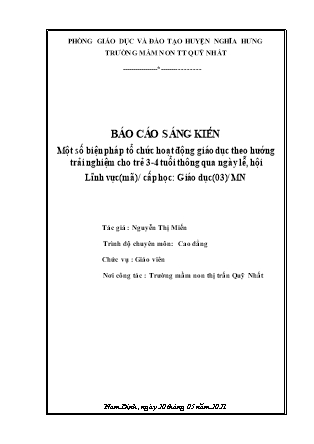Sáng kiến kinh nghiệm Một số biện pháp tổ chức hoạt động giáo dục theo hướng trải nghiệm cho trẻ 3-4 tuổi thông qua ngày lễ, hội