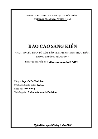 Sáng kiến kinh nghiệm Một số giải pháp để đảm bảo vệ sinh an toàn thực phẩm trong trường Mầm non