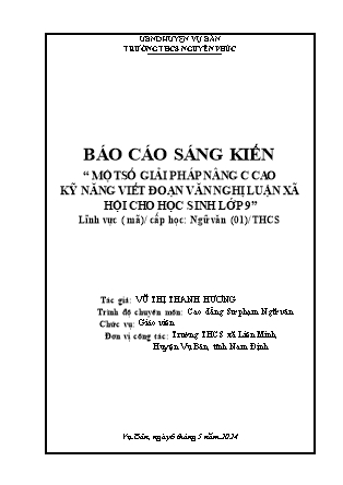 Sáng kiến kinh nghiệm Một số giải pháp nâng cao kỹ năng viết đoạn văn nghị luận xã hội cho học sinh Lớp 9