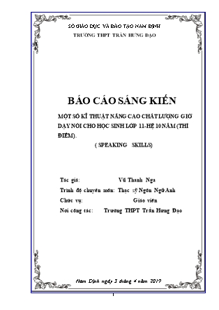 Sáng kiến kinh nghiệm Một số kĩ thuật nâng cao chất lượng giờ dạy nói cho học Sinh lớp 11 - hệ 10 năm (thí điểm)