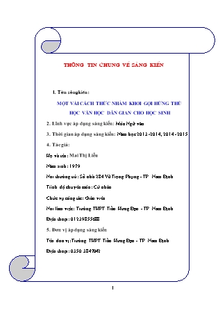 Sáng kiến kinh nghiệm Một vài cách thức nhằm khơi gợi hứng thú học văn học dân gian cho học sinh