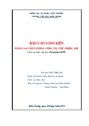 Sáng kiến kinh nghiệm Nâng cao chất lượng công tác chủ nhiệm lớp