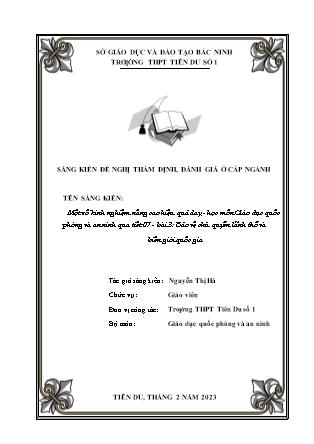 Sáng kiến kinh nghiệm Nâng cao hiệu quả dạy, học môn Giáo dục quốc phòng và an ninh qua Tiết 07, Bài 3: “Bảo vệ chủ quyền lãnh thổ và biên giới quốc gia”