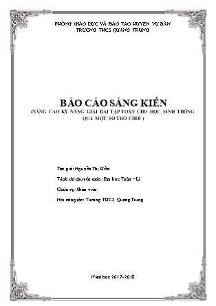 Sáng kiến kinh nghiệm Nâng cao kĩ năng giải bài tập toán cho học sinh thông qua một số trò chơi