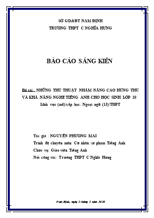 Sáng kiến kinh nghiệm Những thủ thuật nhằm nâng cao hứng thú và khả năng nghe Tiếng Anh cho học sinh Lớp 10