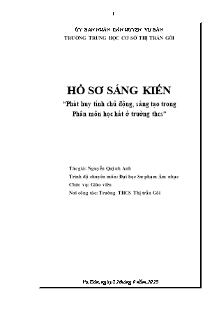 Sáng kiến kinh nghiệm Phát huy tính chủ động, sáng tạo trong phân môn Học hát ở trường THCS