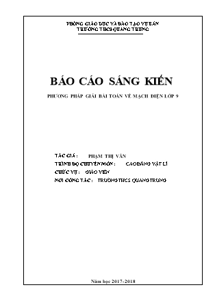 Sáng kiến kinh nghiệm Phương pháp giải bài toán về mạch điện Lớp 9