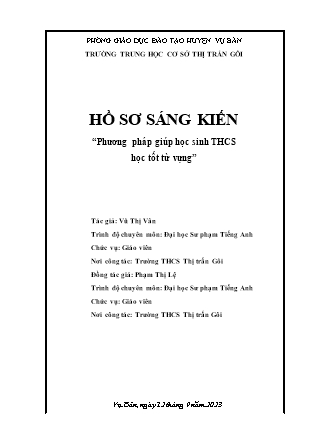 Sáng kiến kinh nghiệm Phương pháp giúp học sinh THCS học tốt từ vựng