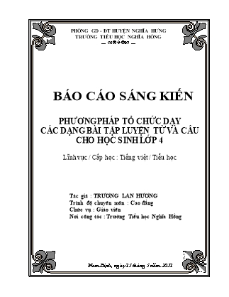 Sáng kiến kinh nghiệm Phương pháp tổ chức dạy các dạng bài tập luyện từ và câu cho học sinh Lớp 4