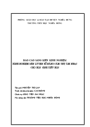Sáng kiến kinh nghiệm Rèn luyện kĩ năng cảm thụ Âm nhạc cho học sinh Tiểu học