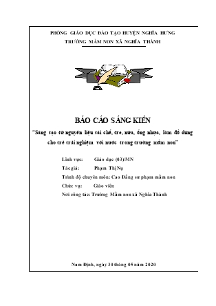 Sáng kiến kinh nghiệm Sáng tạo từ nguyên liệu tái chế, tre nứa, ống nhựa làm đồ dùng cho trẻ trải nghiệm với nước trong trường Mầm non