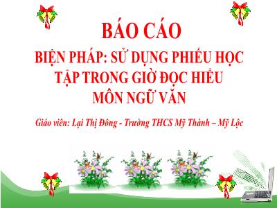 Sáng kiến kinh nghiệm Sử dụng phiếu học tập trong giờ đọc hiểu môn Ngữ văn