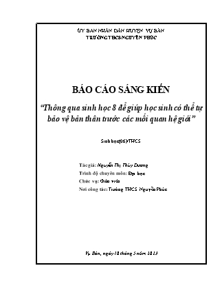 Sáng kiến kinh nghiệm Thông qua Sinh học 8 để giúp học sinh có thể tự bảo vệ bản thân trước các mối quan hệ giới