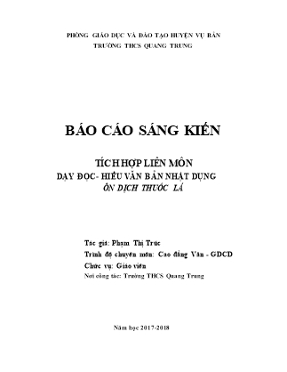 Sáng kiến kinh nghiệm Tích hợp liên môn dạy đọc hiểu văn bản nhật dụng Ôn dịch thuốc lá