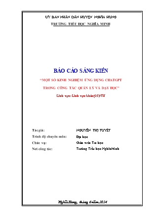 Sáng kiến kinh nghiệm Ứng dụng chat GPT trong công tác quản lý và dạy học