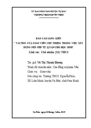 Sáng kiến kinh nghiệm Vai trò của giáo viên chủ nhiệm trong việc xây dựng nền nếp tự quản cho học sinh
