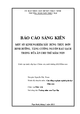 Sáng kiến kinh nghiệm Xây dựng thực đơn dinh dưỡng, tăng cường nguồn rau sạch trong bữa ăn cho trẻ Mầm non