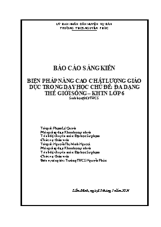 SKKN Biện pháp nâng cao chất lượng giáo dục trong dạy học chủ đề: Đa dạng thế giới sống môn Khoa học tự nhiên 6